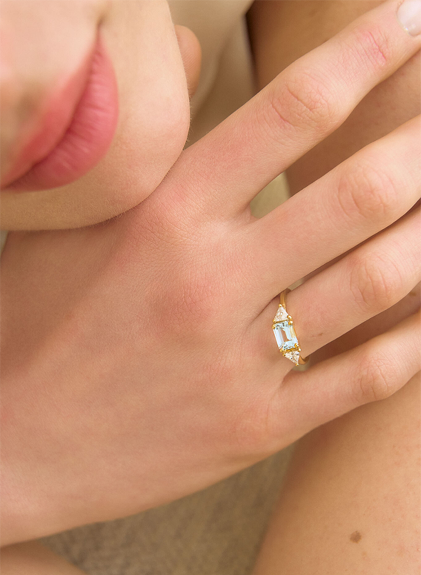 ART DECO TRILOGY AQUAMARINE RING