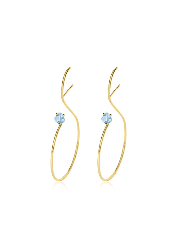 Signature Round Drop Earring 9K Yellow Gold with a round-cut aquamarine by Nayestones, Belgian Fine Jewelry.  Nayestones