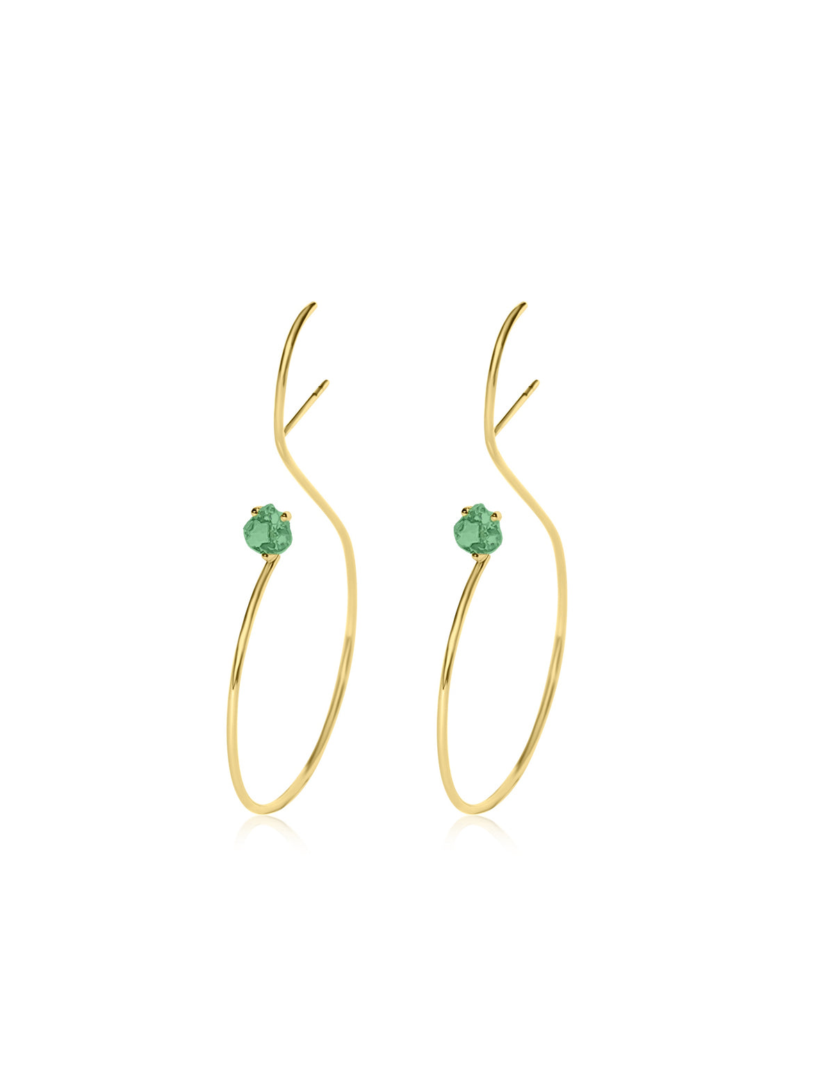 Signature Round Drop Earring 9K Yellow Gold with a round-cut peridot by Nayestones, Belgian Fine Jewelry. 