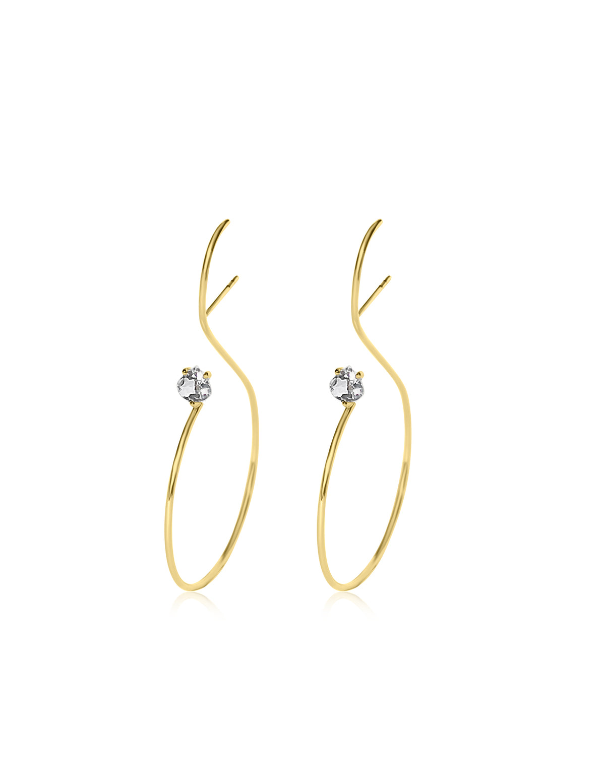 Signature Round Drop Earring 9K Yellow Gold with a round-cut White Topaz by Nayestones, Belgian Fine Jewelry.  