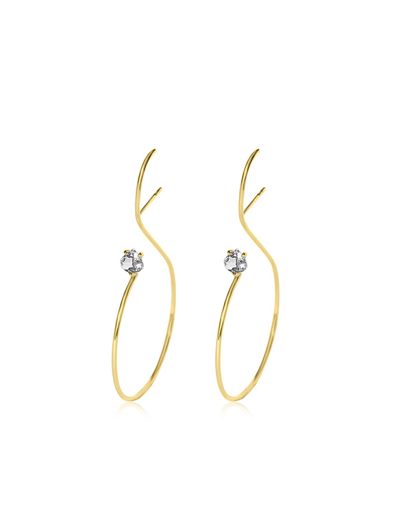 Signature Round Drop Earring 9K Yellow Gold with a round-cut White Topaz by Nayestones, Belgian Fine Jewelry.   Nayestones