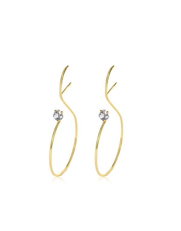 Nayestones, 9K Yellow Gold Round Drop Earrings adorned with White Topaz, featuring a 5cm drop length and secured with butterfly closures.