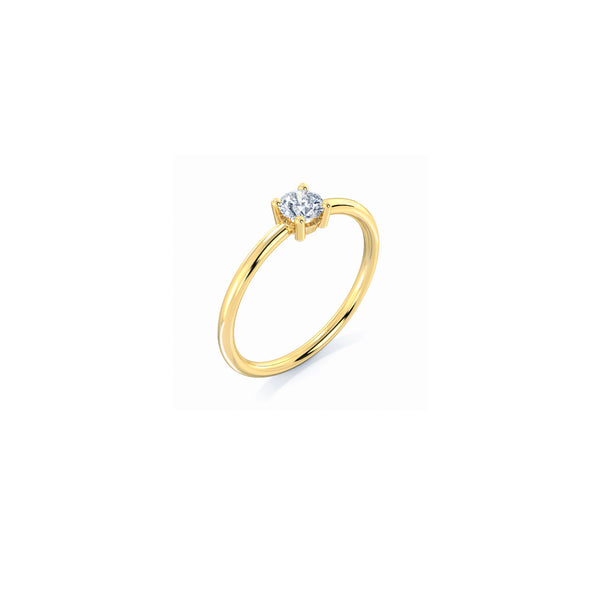 Solitaire diamond ring in 18k yellow gold with 0.25 carats diamond by Nayestones, Belgian fine jewelry.  Nayestones