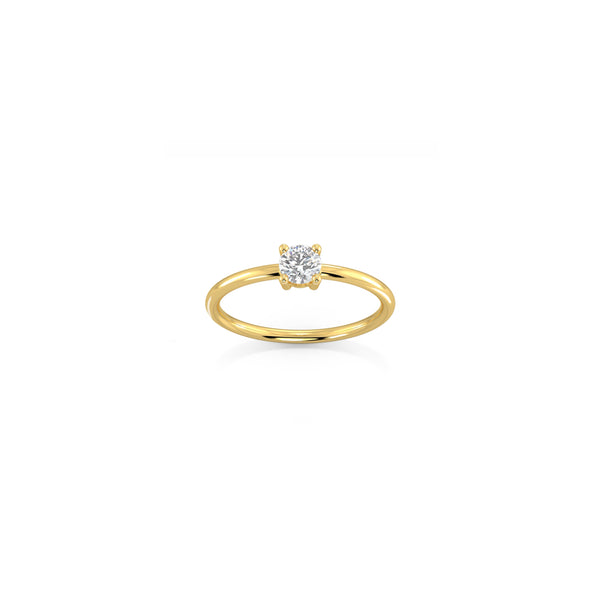 Solitaire diamond ring in 18k yellow gold with 0.25 carats diamond by Nayestones, Belgian fine jewelry.  Nayestones