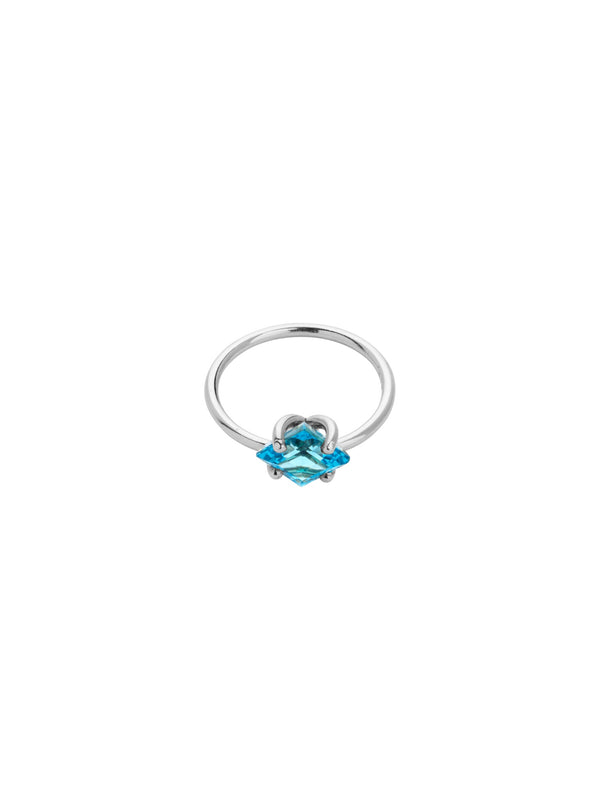 Signature Square Ring in 9K white gold with a square-cut blue topaz by Nayestones, Belgian Fine Jewelry.  Nayestones