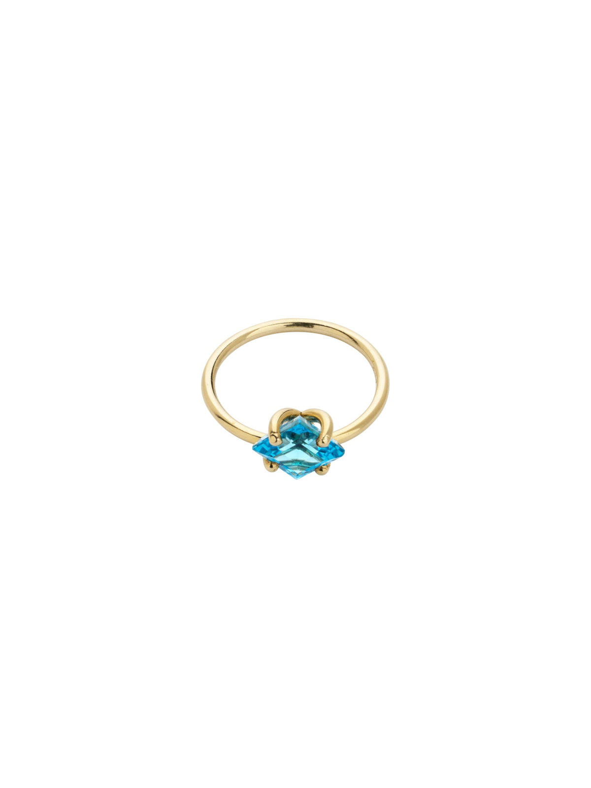 Signature Square Ring in 9K yellow gold with a square-cut blue topaz by Nayestones, Belgian Fine Jewelry. 