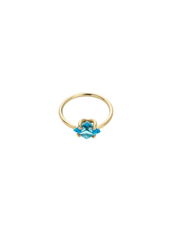 Signature Square Ring in 9K yellow gold with a square-cut blue topaz by Nayestones, Belgian Fine Jewelry.  Nayestones