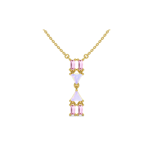 Atlante 18 carats recycled Gold Necklace Featuring 2 opal triangle stones with 4 light pink tourmaline baguettes