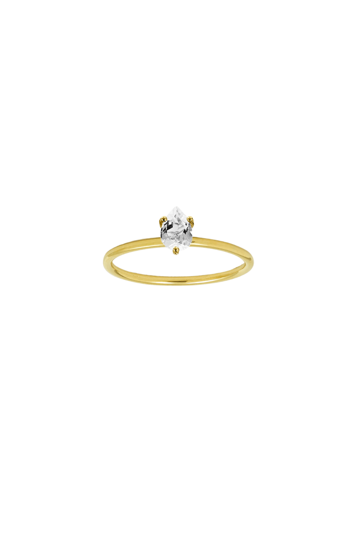 Signature Petite Bloom ring in 9k yellow gold with a center hite topaz stone by Nayestones, Belgian Fine Jewelry. 