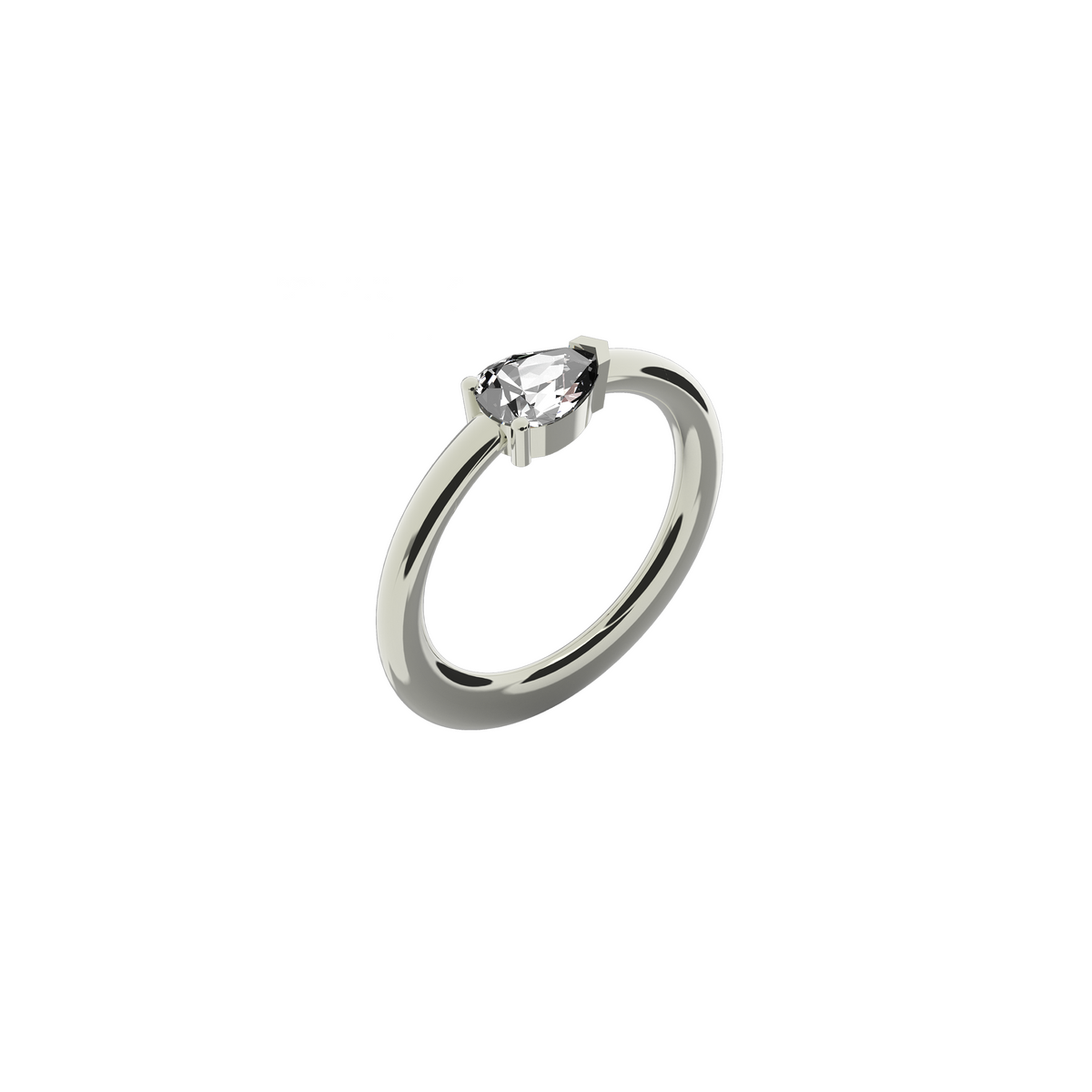 Moon Solitaire Engagement Ring in 18K white gold with a horizontal pear-cut 0,75 carats white diamond by Nayestones, Belgian Fine Jewelry. 