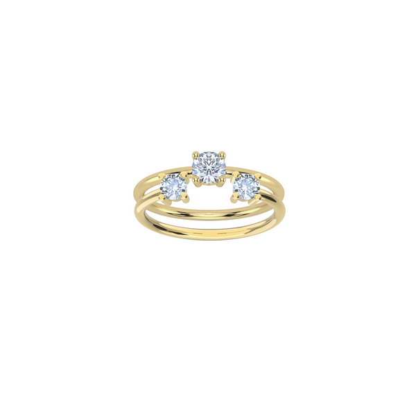 Solitaire Double Diamond Wedding Ring Set in 18k yellow gold, featuring a 0.5ct Solitaire Diamond Ring and a Double Brilliant Ring with 0.2ct diamonds by Nayestones, Belgian fine jewelry. Nayestones