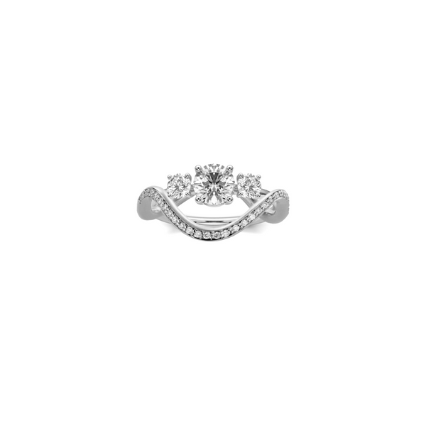 Trilogy Petite Comete Wedding Ring Set in 18k white gold, featuring a 0.75ct Trilogy Diamond Ring and a Petite Comete Pavé Ring by Nayestones, Belgian fine jewelry. Nayestones