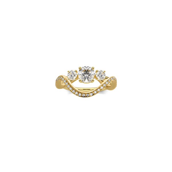 Trilogy Petite Comete Wedding Ring Set in 18k yellow gold, featuring a 0.75ct Trilogy Diamond Ring and a Petite Comete Pavé Ring by Nayestones, Belgian fine jewelry. Nayestones