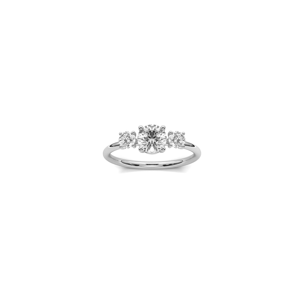 Alliance Trilogy en or blanc 18 carats avec un diamant central de 0.75 carat, signée Nayestones, joaillerie belge de haute qualité.