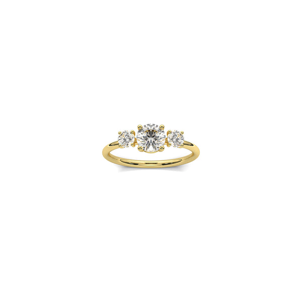 Trilogy Wedding Ring in 18k yellow gold with a 0.75ct center diamond by Nayestones, Belgian fine jewelry. Nayestones