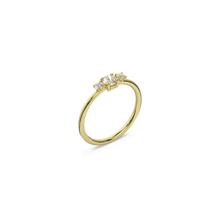 minimal 18K yellow gold trilogy diamond wedding band - 0.5 carat center stone and two 0.065 carat side stones. Nayestones Belgian Contemporary Fine Jewellery