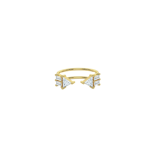 Atlante Ring in 18k yellow gold two trillion cut diamonds and four baguette-cut diamonds by Nayestones, Belgian fine jewelry.   Nayestones