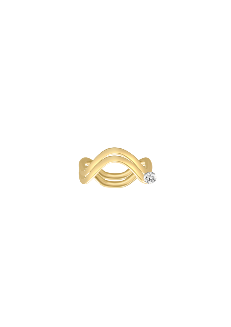 bague de fiançailles double petite comete en or jaune 18 carats avec un diamant rond de 0.25 carat par Nayestones, joaillerie belge. Nayestones