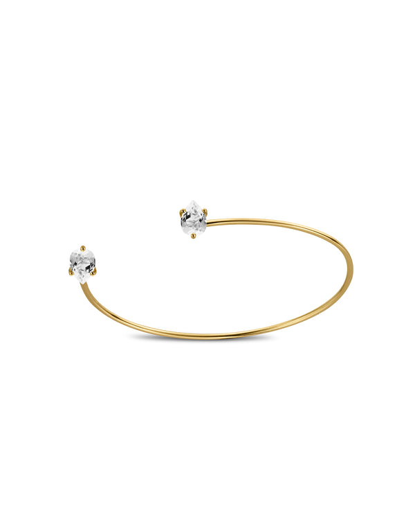 Double C Bracelet in 9K gold with a pear-cut white topaz stone by Nayestones, Belgian fine jewelry.  Nayestones