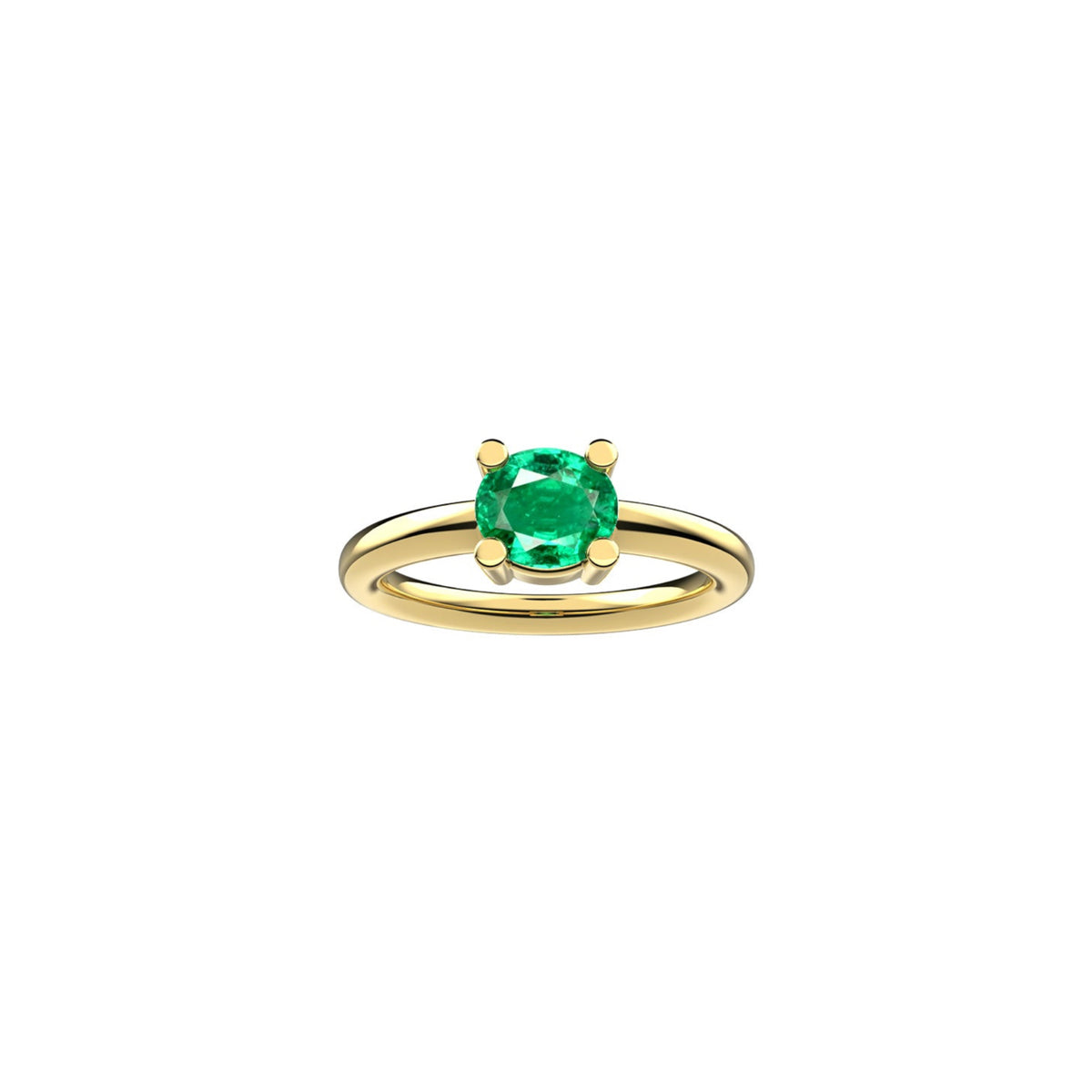 Gaïa Emerald ring in 14K or 18K yellow gold with a central emerald, in a white background, by Nayestones, Belgian fine jewelry. 