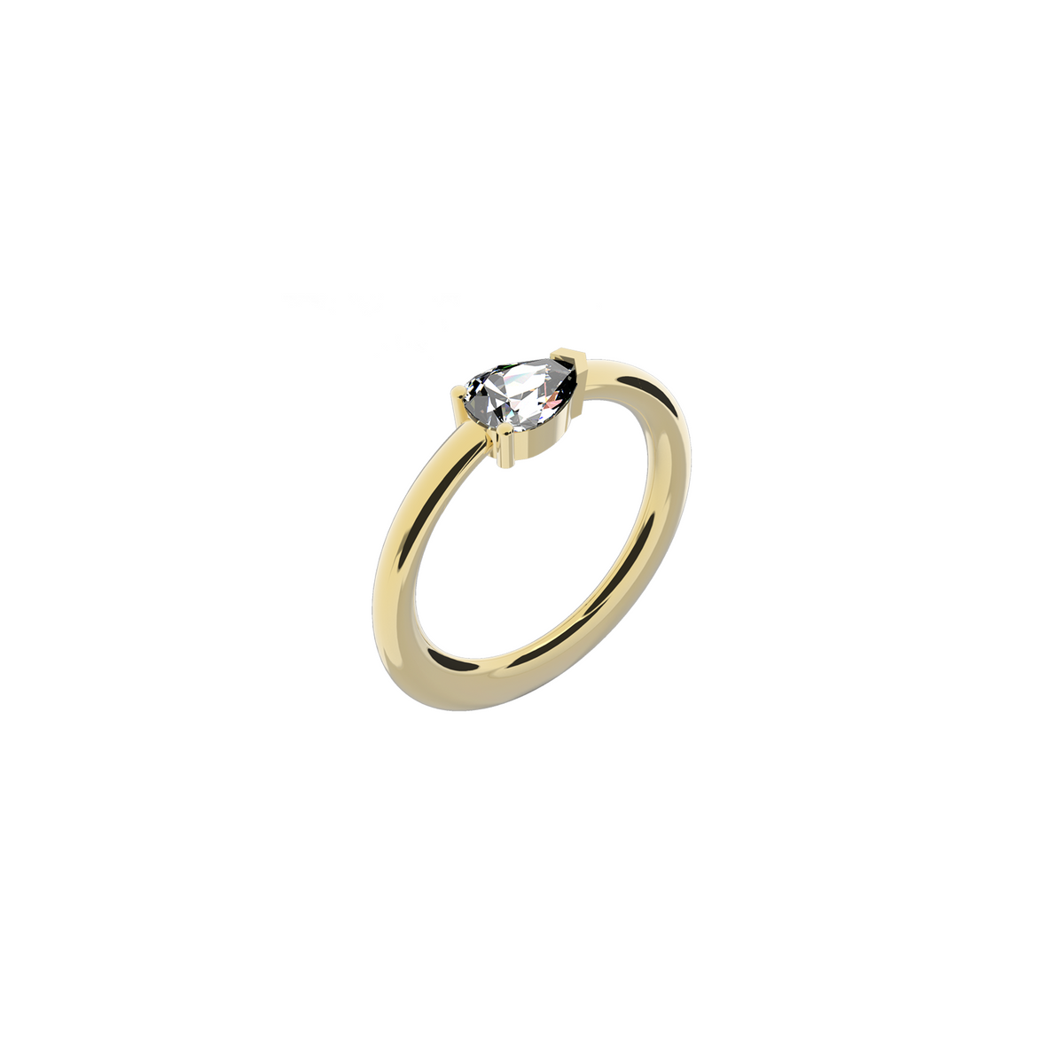 Moon Solitaire Engagement Ring in 18K yellow gold with a horizontal pear-cut 0,75 carats white diamond by Nayestones, Belgian Fine Jewelry. 
