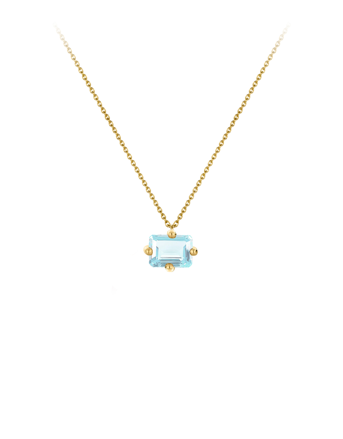 Signature octogone necklace in 9k yellow gold with a octagon-cut aquamarine by Nayestones, Belgian Fine Jewelry.