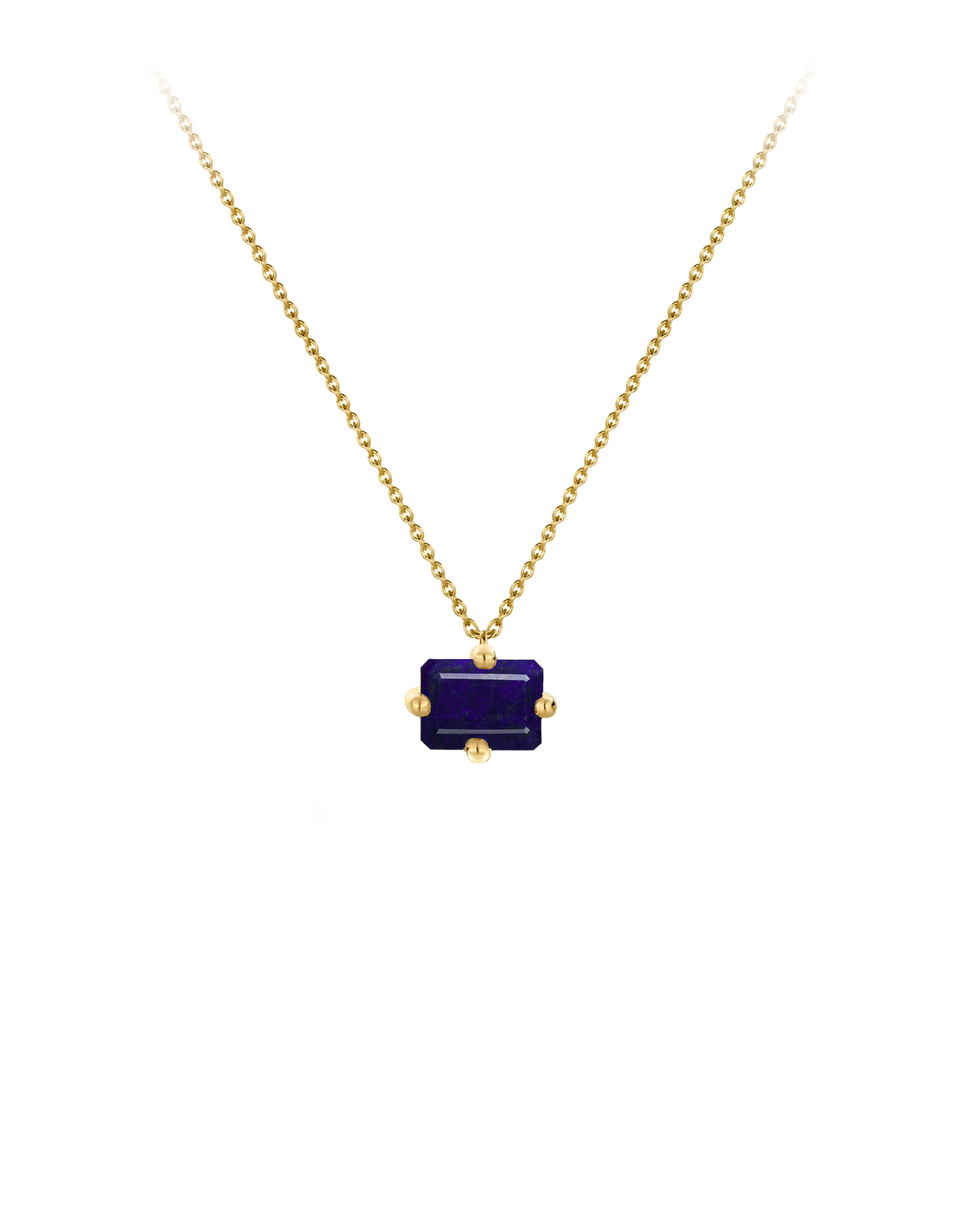 Signature octogone necklace in 9k yellow gold with a octagon-cut lapis lazuli by Nayestones, Belgian Fine Jewelry.