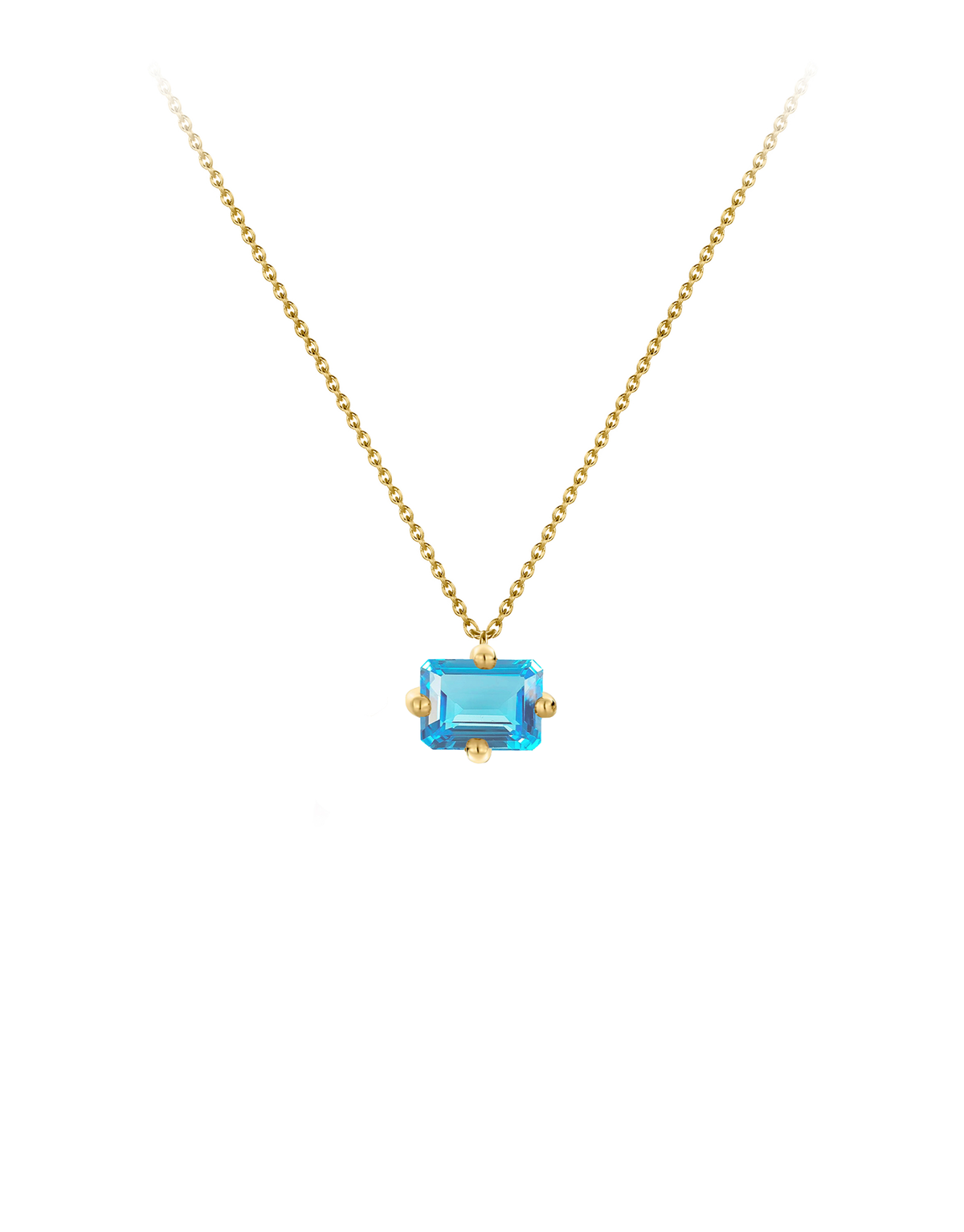 Signature octogone necklace in 9k yellow gold with an octagon-cut blue topaz by Nayestones, Belgian Fine Jewelry.