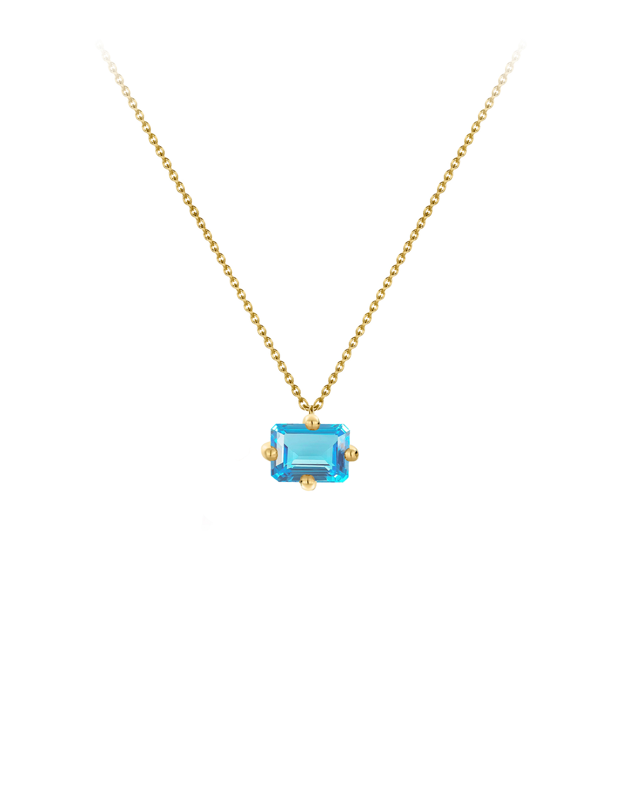 9k yellow gold octogone necklace-personalized octogone necklace blue topaz - Nayestones