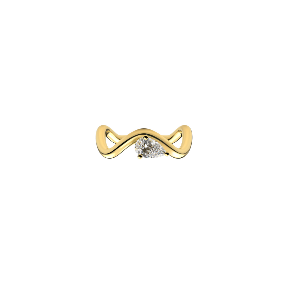 Petite Comete Bold engagement ring in 18k yellow gold with a 0.50 carat Pear Star Diamond in a white background, by Nayestones, Belgian Fine Jewelry.
