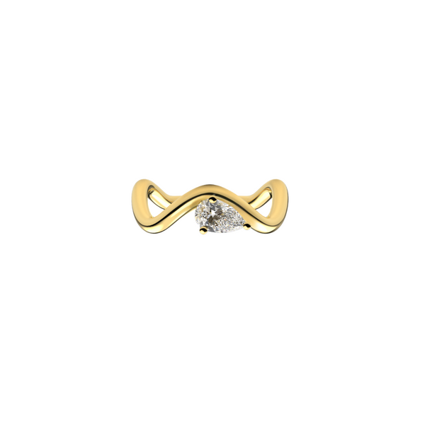 Petite Comete Bold engagement ring in 18k yellow gold with a 0.50 carat Pear Star Diamond in a white background, by Nayestones, Belgian Fine Jewelry. Nayestones