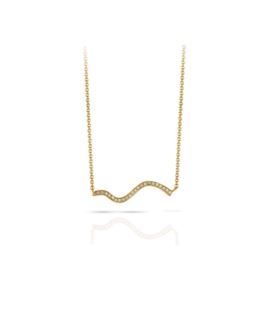  Petite Comète NEcklace wavy design wit pave setting - 18K Recycled Gold by Nayestones - Crafted in Antwerp