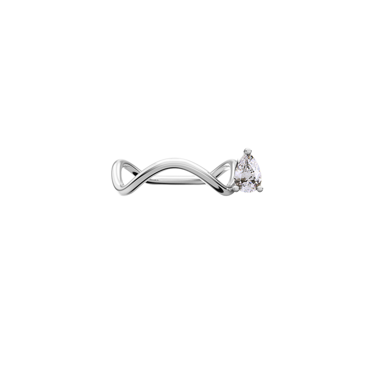 Petite Comète ring in 18k white gold with a pear-shaped diamond by Nayestones, Belgian fine jewelry.