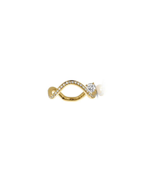 Double Petite Comète wedding ring set in 18k yellow gold with a 0.25ct round star diamond and pavé diamonds, by Nayestones, Belgian fine jewelry  Nayestones