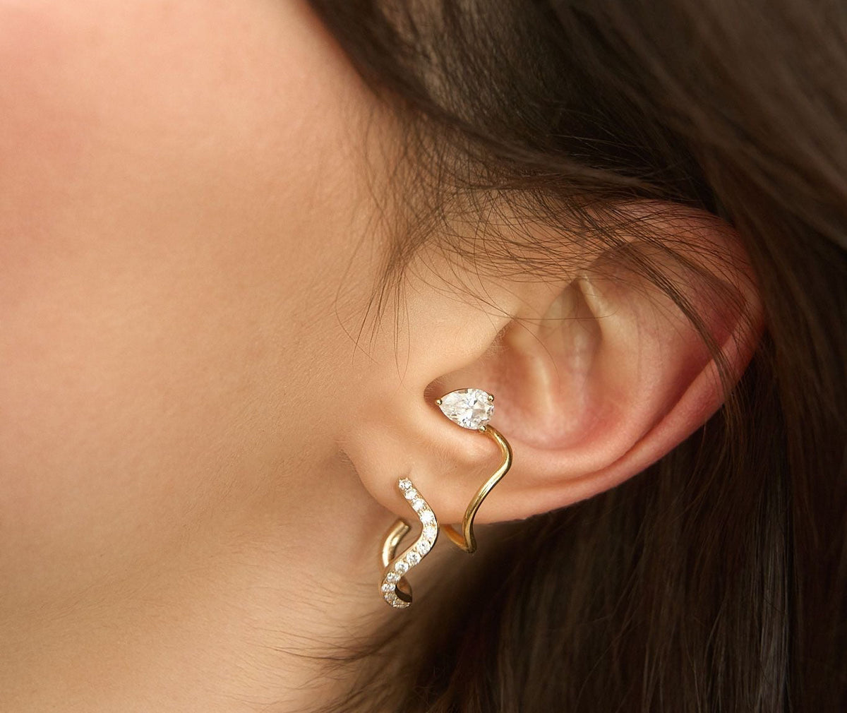 petite comete earcuff and creole medium pavé