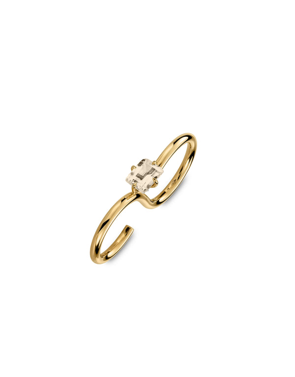 Signature Double ring in 9K yellow gold with a center citrine stone by Nayestones, Belgian fine jewelry. Nayestones