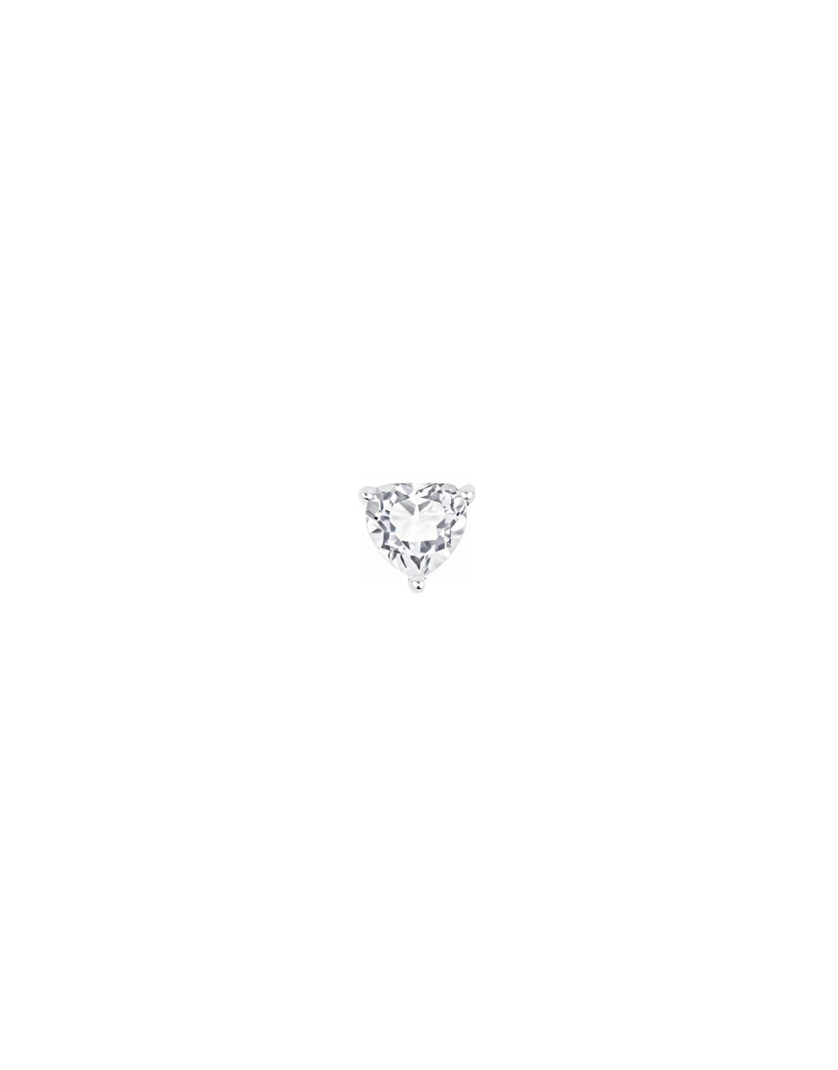 stud earring in 9k and 18k white gold with a heart-cut amethyst stone by Nayestones, Belgian fine jewelry.