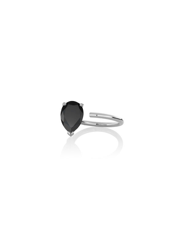  Bloom Ring in 9k white gold ring with a pear-cut black onyx stone by Nayestones, Belgian fine jewelry Nayestones