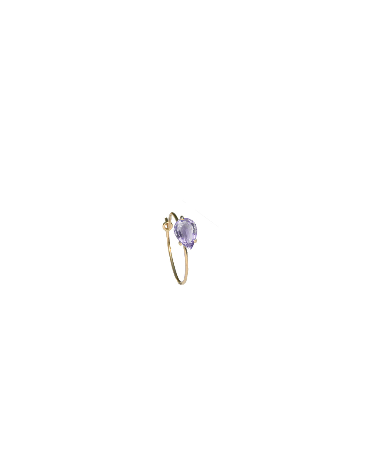 Petite Bloom Earring in 9k yellow Gold with a pear-cut purple amethyst by Nayestone, Belgian Fine Jewelry.