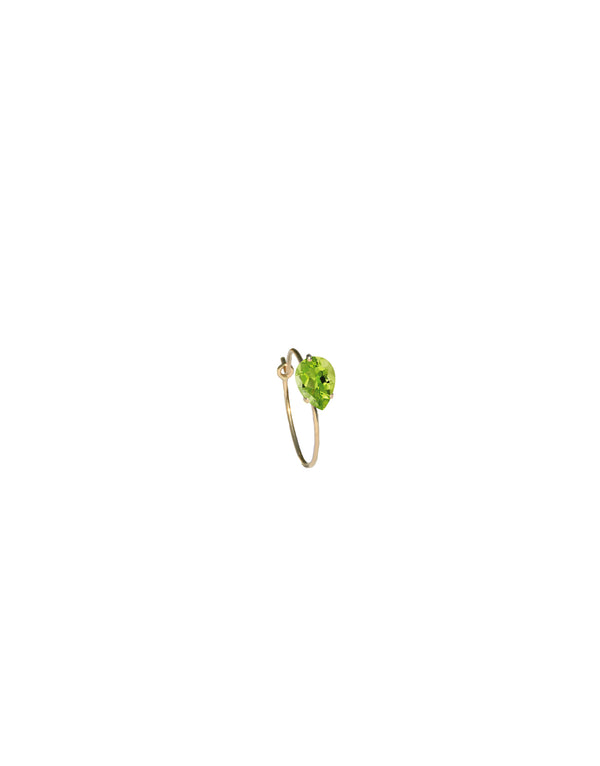 Petite Bloom Earring in 9k yellow Gold with a pear-cut peridot by Nayestone, Belgian Fine Jewelry. Nayestones