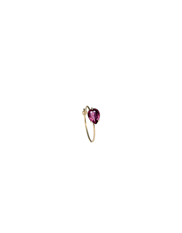 Petite Bloom Earring in 9k yellow Gold with a pear-cut Rhodolite by Nayestone, Belgian Fine Jewelry. Nayestones