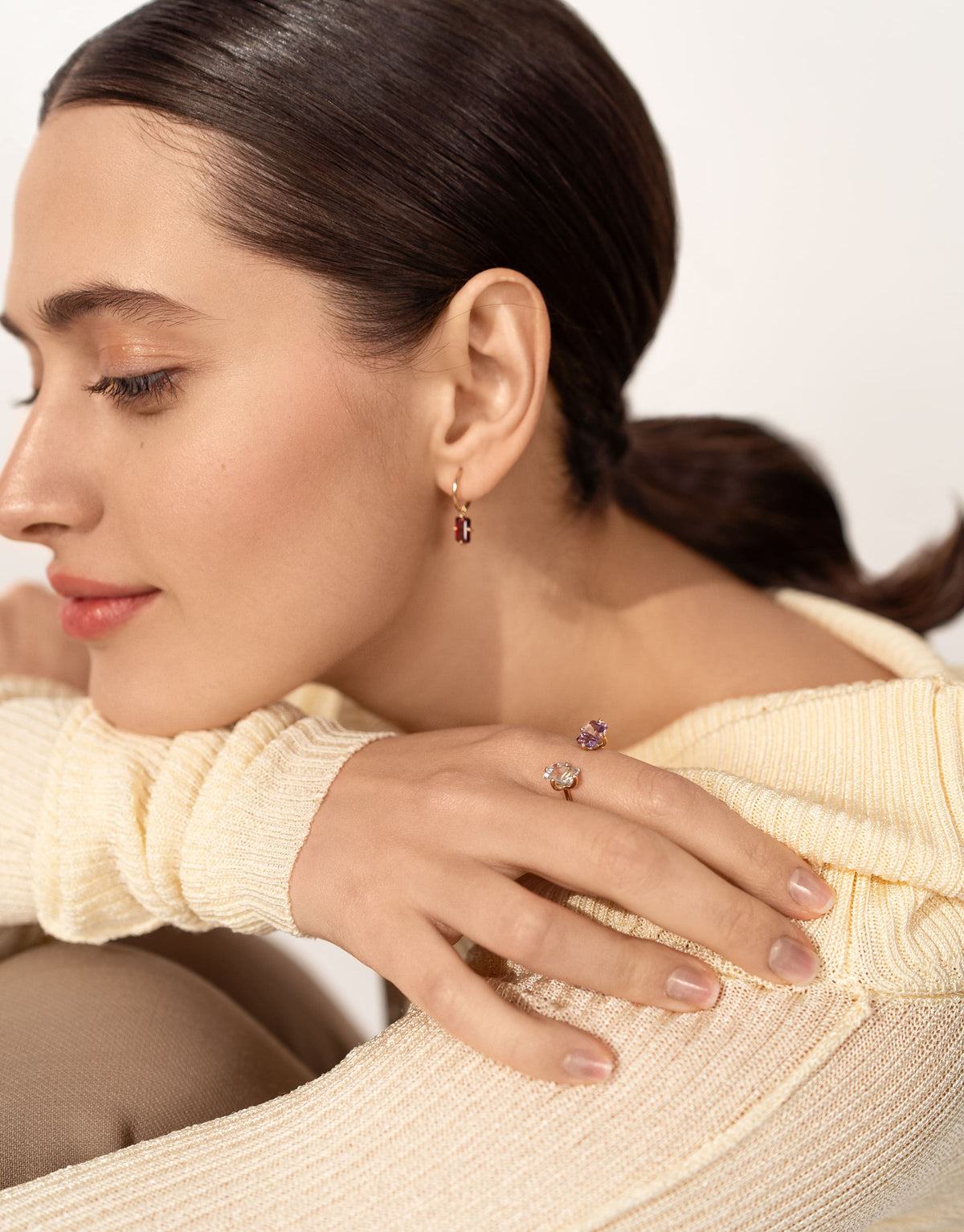 Ring 9K gold topaz - double octogone ring -  Nayestones Antwerp