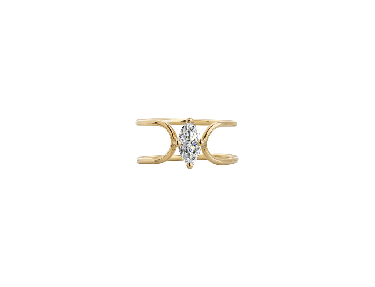 Double C Marquise Cut Ring - Metal: 18K sustainable gold - Stone: white diamond - Diamond carat weight: 0.5ct - Made in Antwerp, Belgium - Fine diamond jewellery for engagement and wedding 