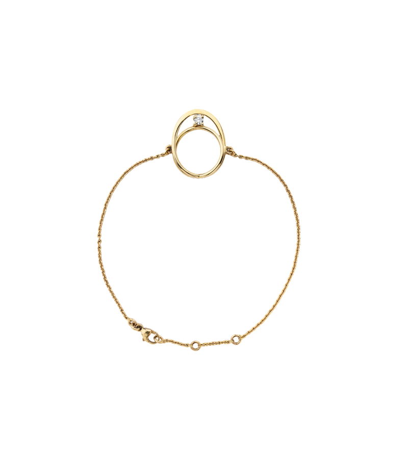 Nayestones' 18K sustainable gold bracelet adorned with a 0.05ct ethically sourced white diamond. Delicately designed and meticulously crafted in Antwerp. Pair with Moon Ellipse diamond ring and necklace for a perfect ensemble. Nayestones