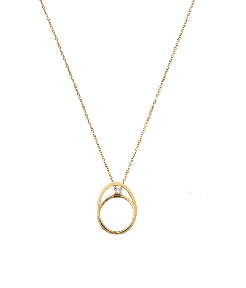 Moon Ellipse necklace in 18K yellow gold with 0.05 carats diamond by  Nayestones, Belgian fine jewelry.  Nayestones