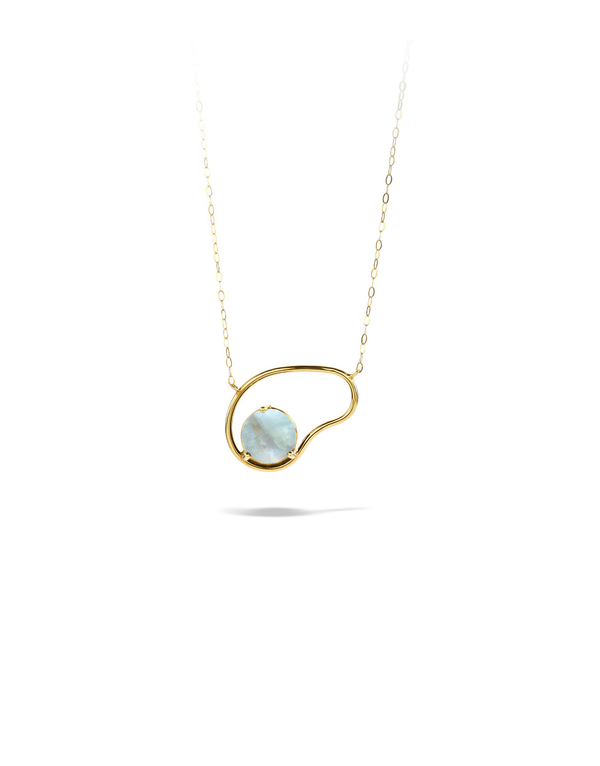 Necklace 9K gold Moonstone - neon small necklace - Nayestones Antwerp