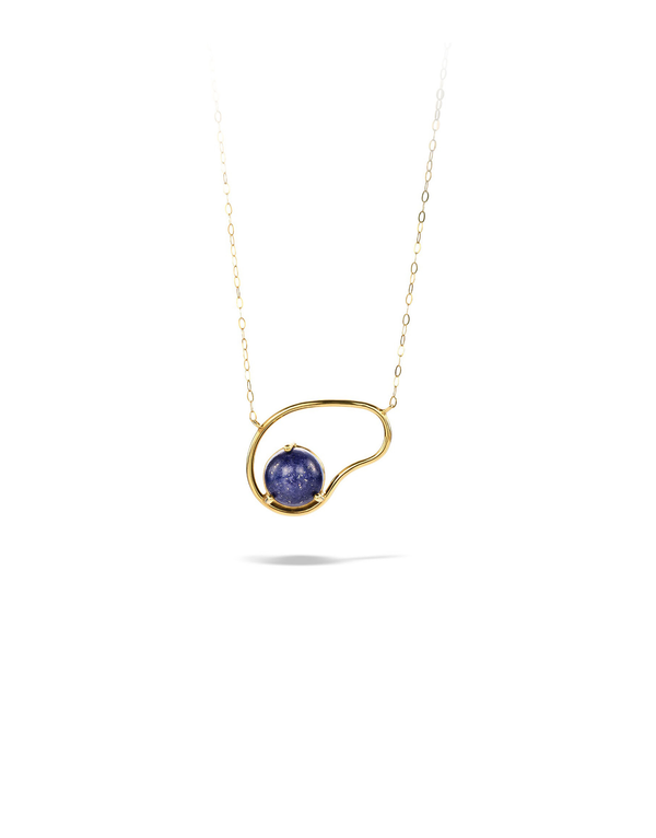 neon small necklace in 9K gold with a Lapis stone by Nayestones, Belgian fine jewelry. Nayestones