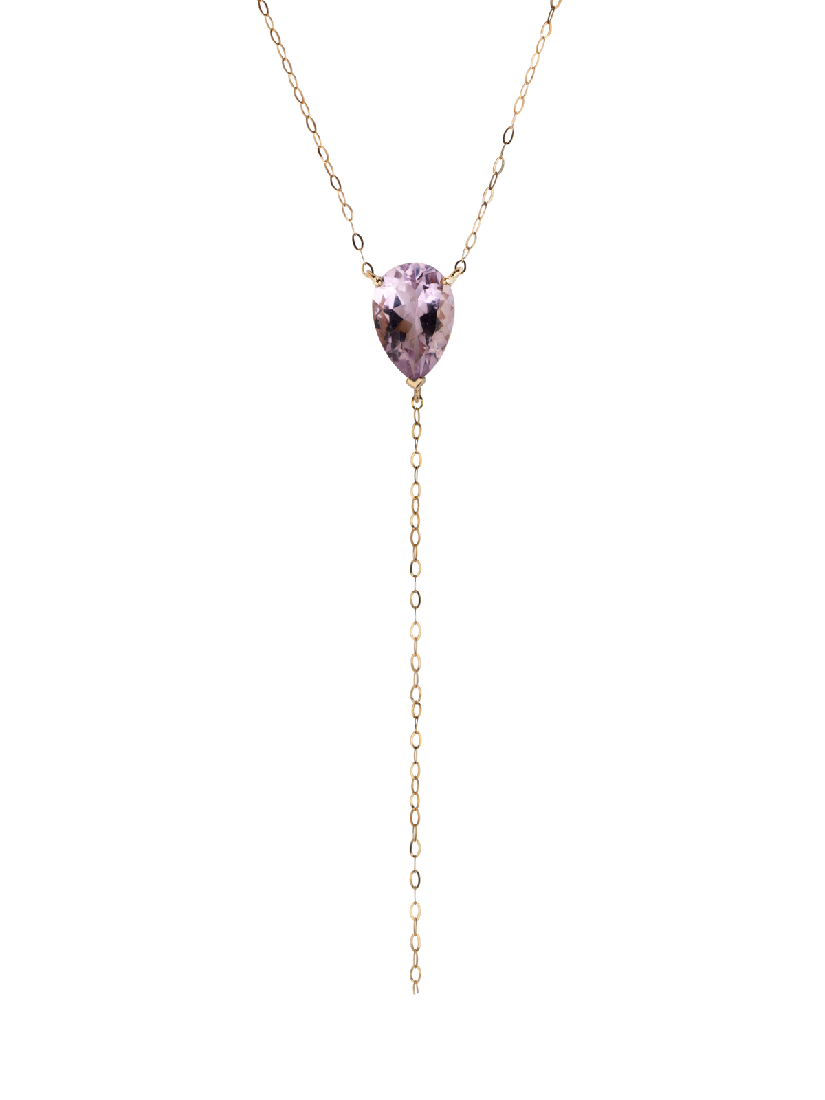 Bloom Necklace in 9k yellow gold with a pear-cut purple amethyst by Nayestones, Belgian fine jewelry. 