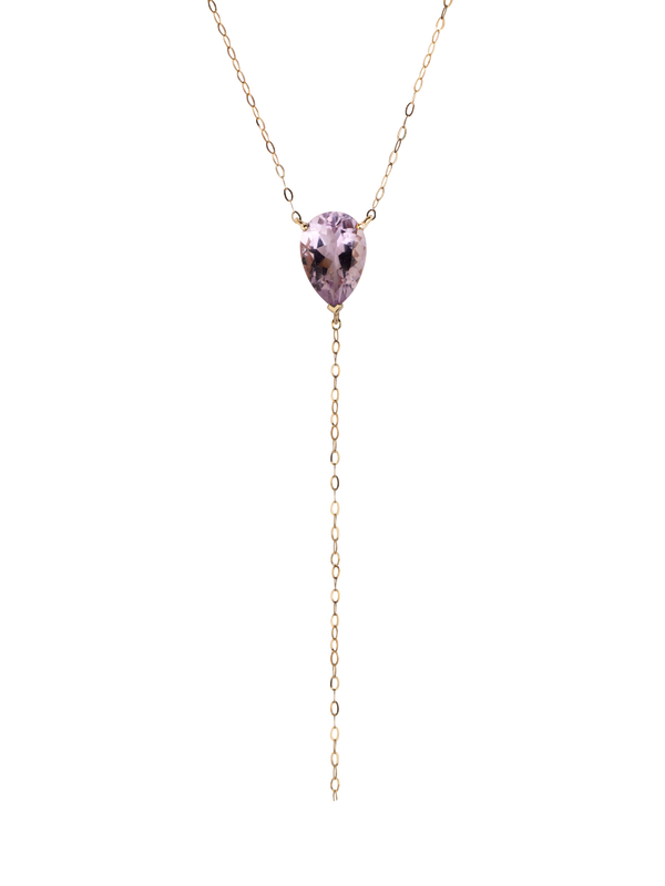 Bloom Necklace in 9k yellow gold with a pear-cut purple amethyst by Nayestones, Belgian fine jewelry.  Nayestones