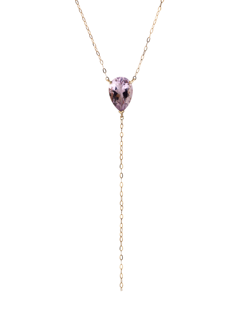 Bloom Necklace in 9k yellow gold with a pear-cut purple amethyst by Nayestones, Belgian fine jewelry.  Nayestones